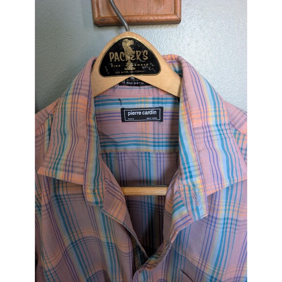 Vintage Pierre Cardin Lavender Shirt: 80s Plaid Long Sleeve Shirt Size L - Picture 3 of 10